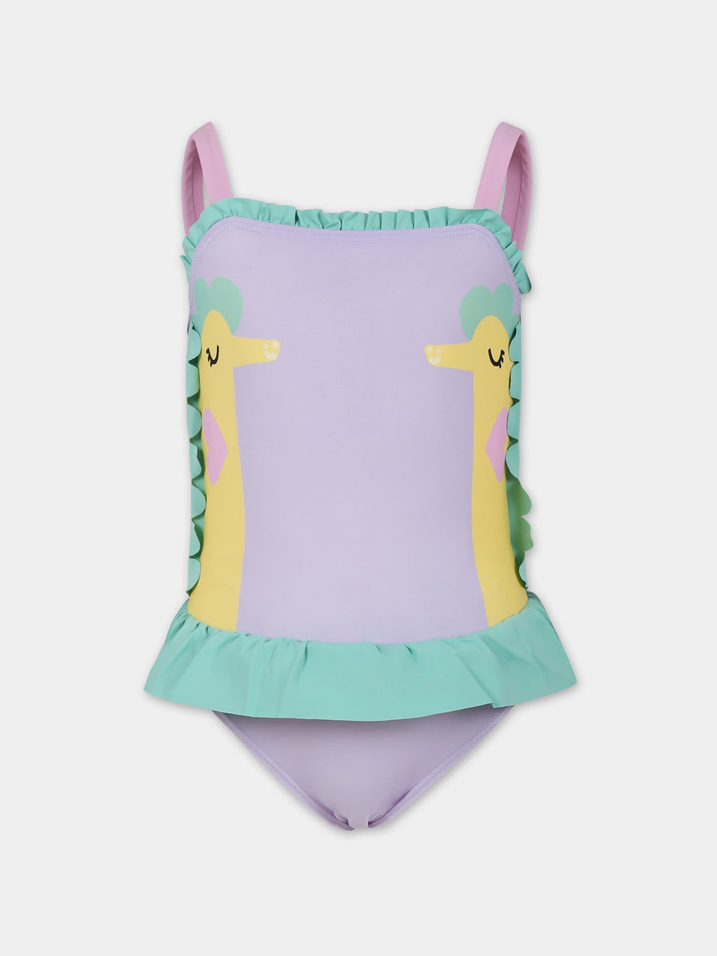 Purple swimsuit for girl with seahorse